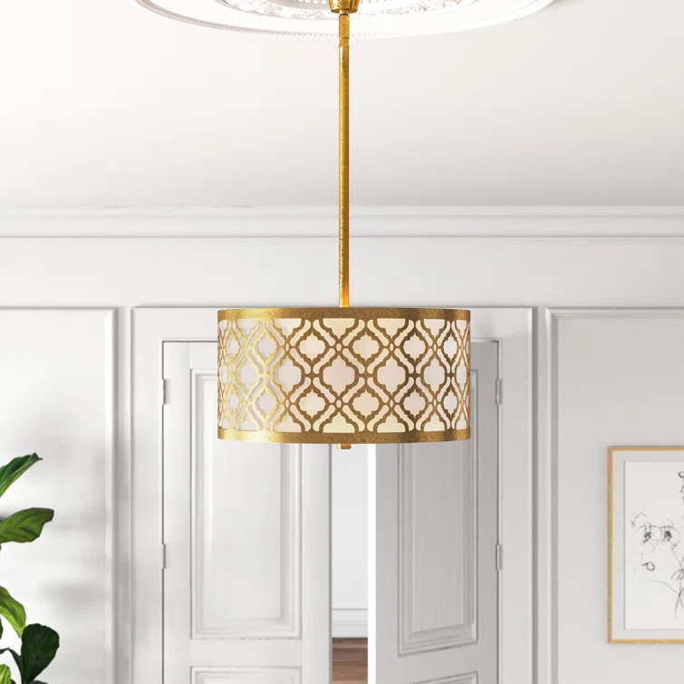 Arabella 2 - Light Distressed Gold Drum Pendant