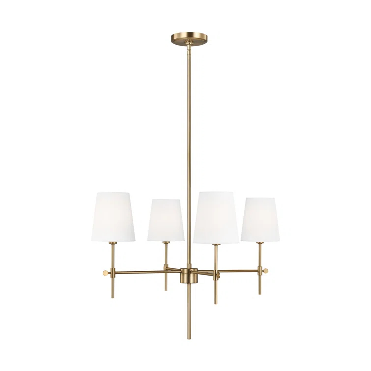 Satin Brass 4-Light Chandelier with White Linen Shades