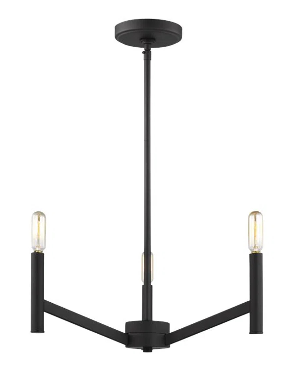 Vector Mini 3-Light Chandelier in Midnight Black with Brass Accents