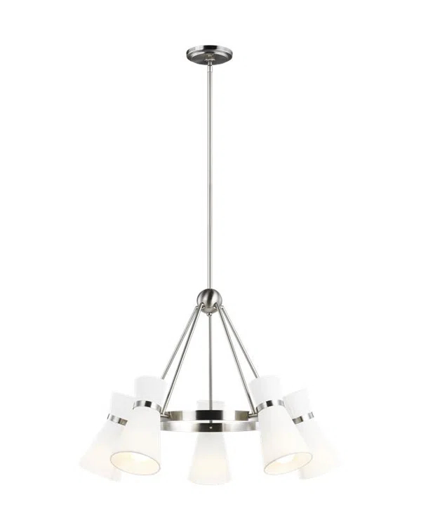 Clark 5-Light Brushed Nickel Hanging Chandelier With White Linen Shades
