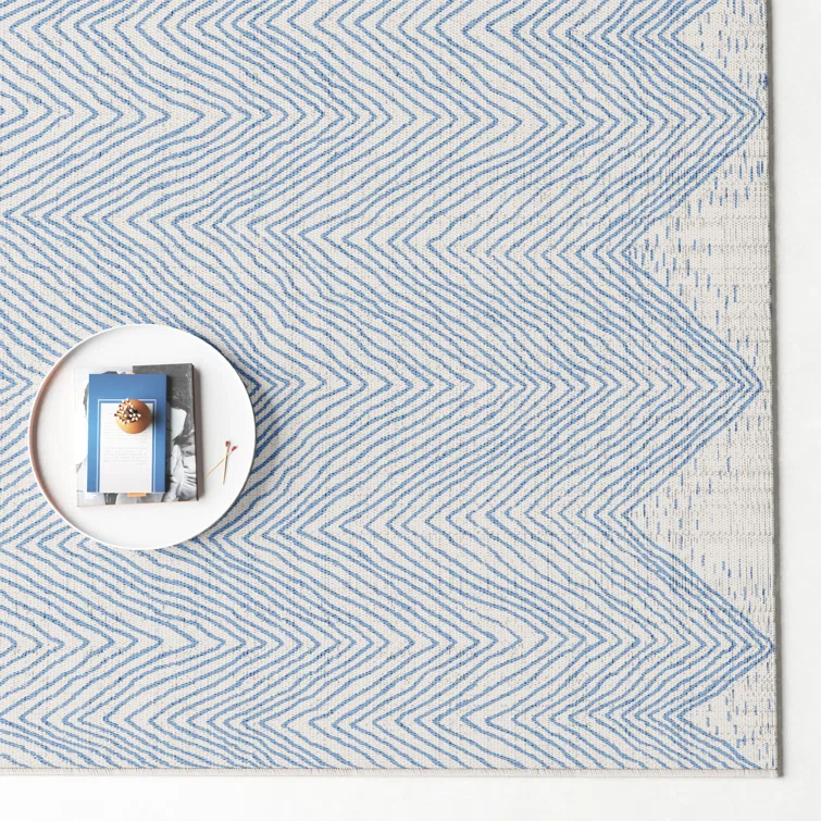 Dunham Abstract Indoor/Outdoor Area Rug for Living Room Patio Deck Front Porch Kitchen, Blue/Ivory