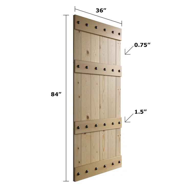 Castle Series Pine Wood Double Sliding Barn Door with Hardware Kit