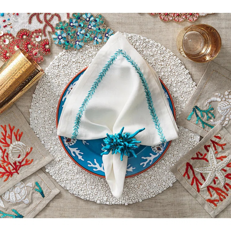Turquoise Coral Shaped Acrylic Napkin Ring Set
