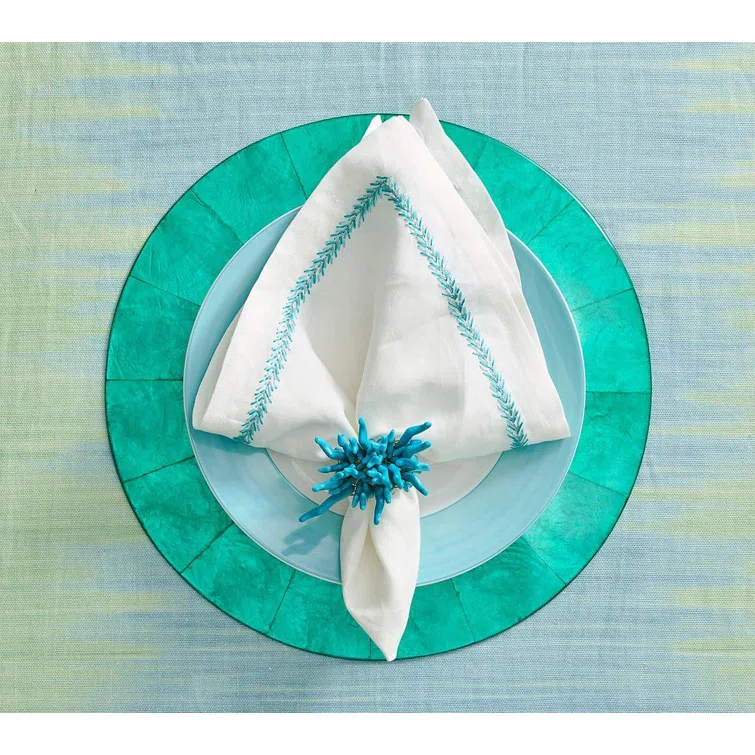 Turquoise Coral Shaped Acrylic Napkin Ring Set