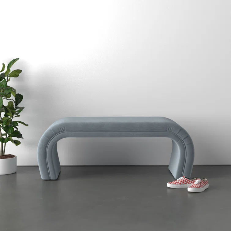 Modern Waterfall 48" Bench in Soft-Hued Gray Velvet