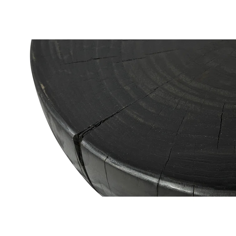Contemporary Black Pine and Glass Round End Table