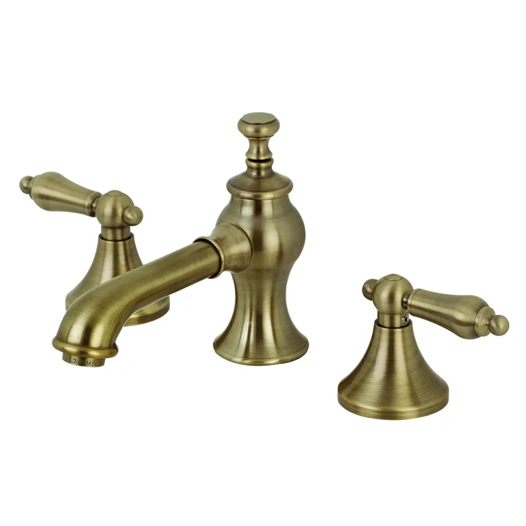 Kingston Brass Vintage Two-Handle 3-Hole Deck Mount Widespread Bathroom Faucet with Brass Pop-Up Drain