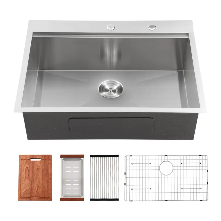 Sarlai S-LTS3022A1 30" L x 22" W Drop-In Workstation Single Bowl Stainless Steel Kitchen Sink
