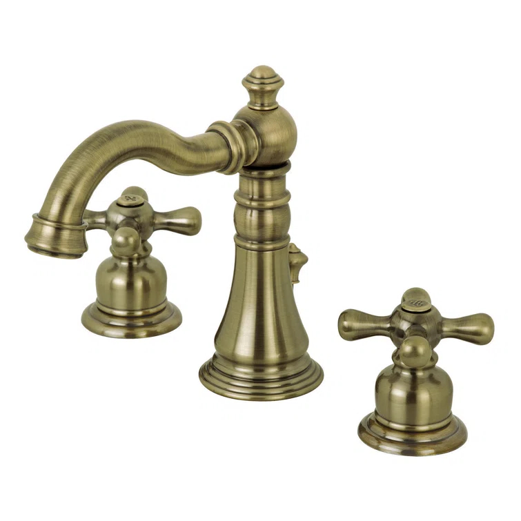 Kingston Brass American Classic Two-Handle 3-Hole Deck Mount Widespread Bathroom Faucet with Pop-Up Drain