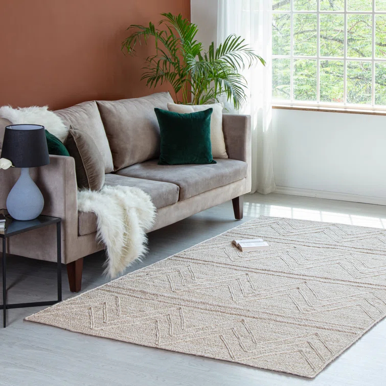 Albans Chevron Handmade Hand-Loomed Jute Area Rug in Ivory