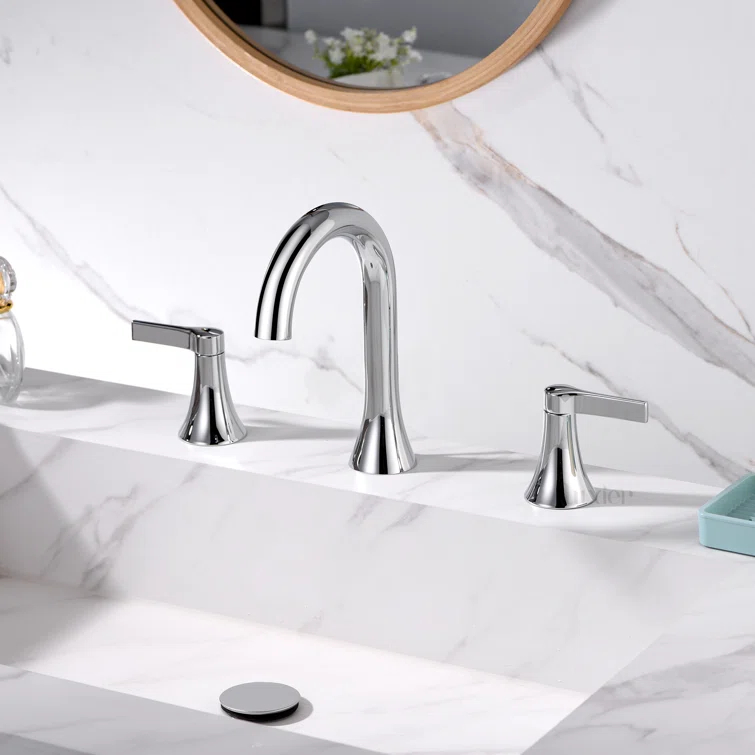 Widespread Bathroom Faucet with Drain Assembly