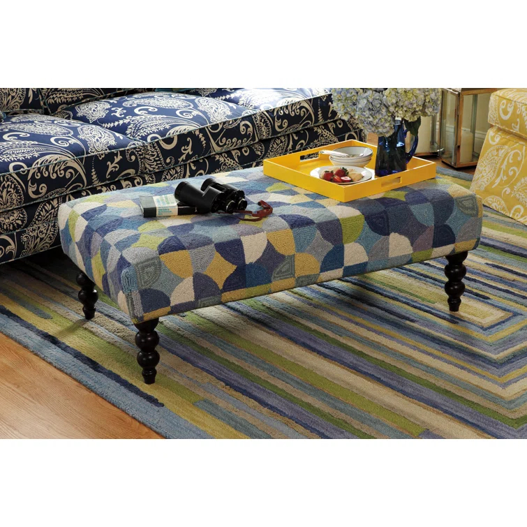 Concentric Geometric Handmade Tufted Wool Blue/Green/Yellow Area Rug