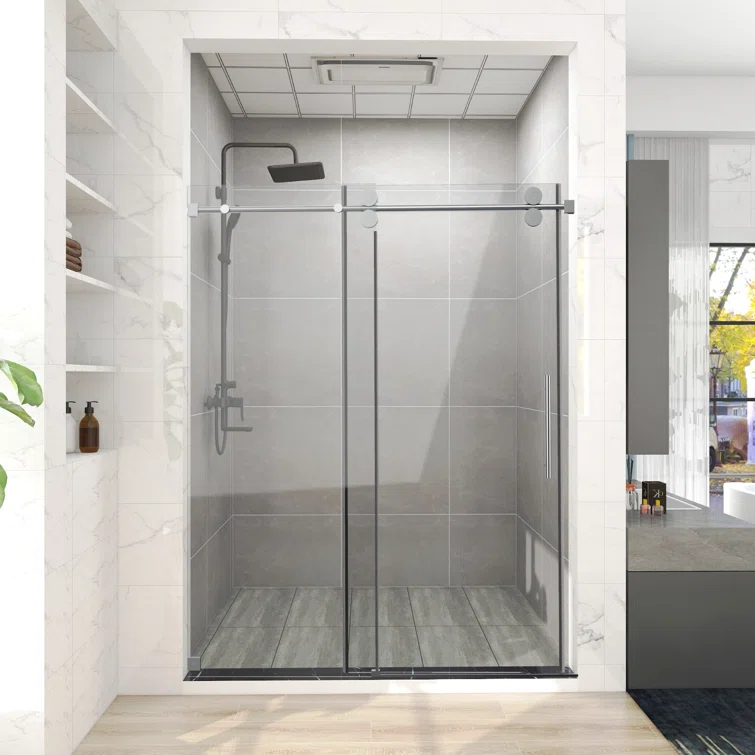 60'' W 76'' H Semi-Frameless Rectangle Reversible Shower Enclosure