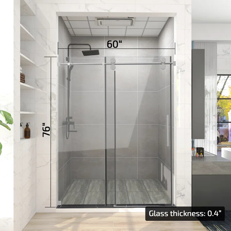 60'' W 76'' H Semi-Frameless Rectangle Reversible Shower Enclosure