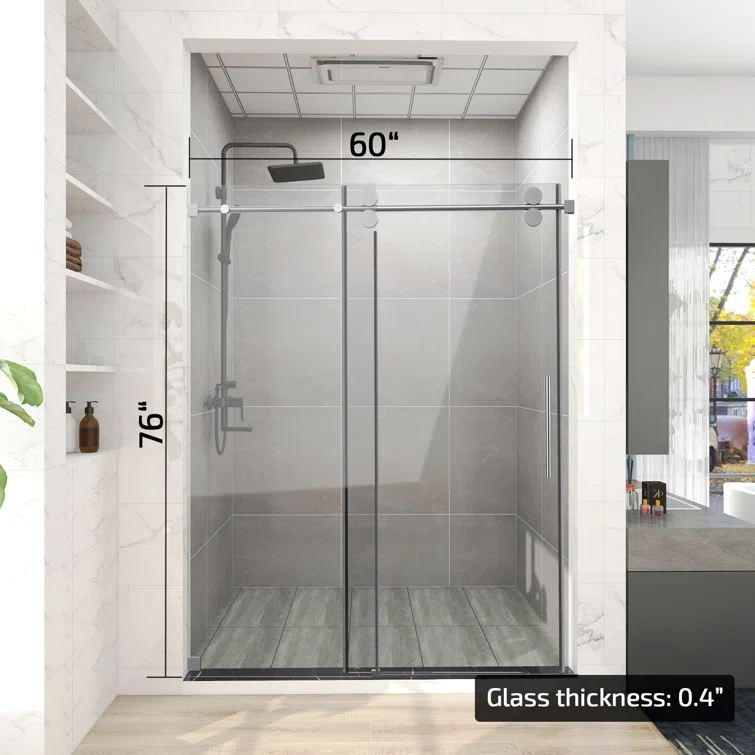 60'' W 76'' H Semi-Frameless Rectangle Reversible Shower Enclosure