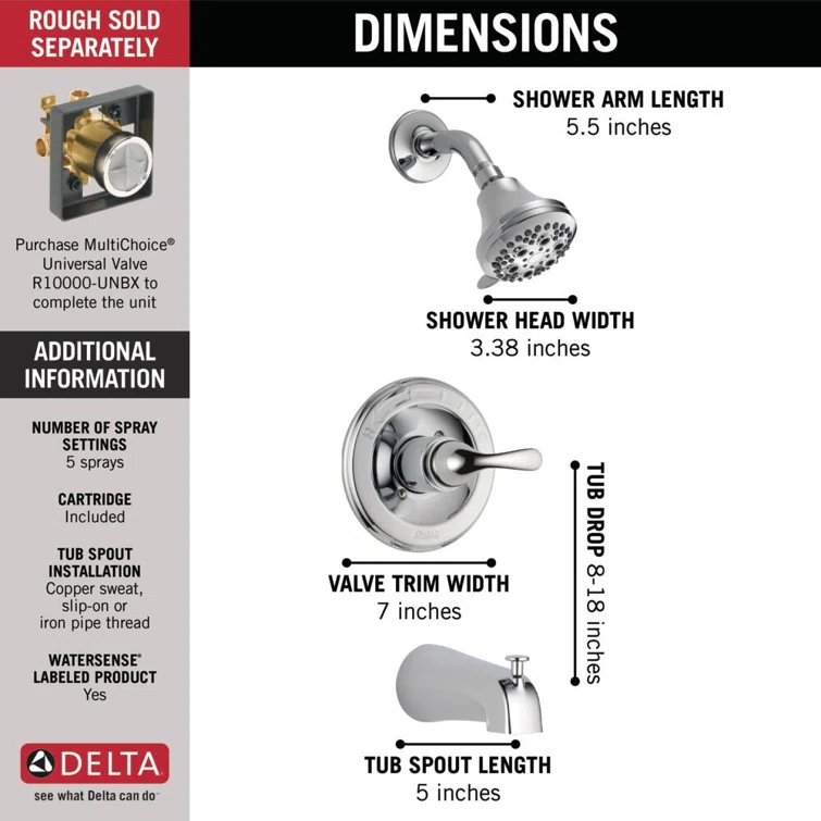 Classic Single-Function Tub Shower Faucet Set, Shower Valve Trim kit