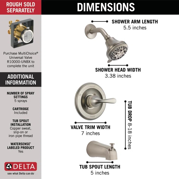 Classic Single-Function Tub Shower Faucet Set, Shower Valve Trim kit