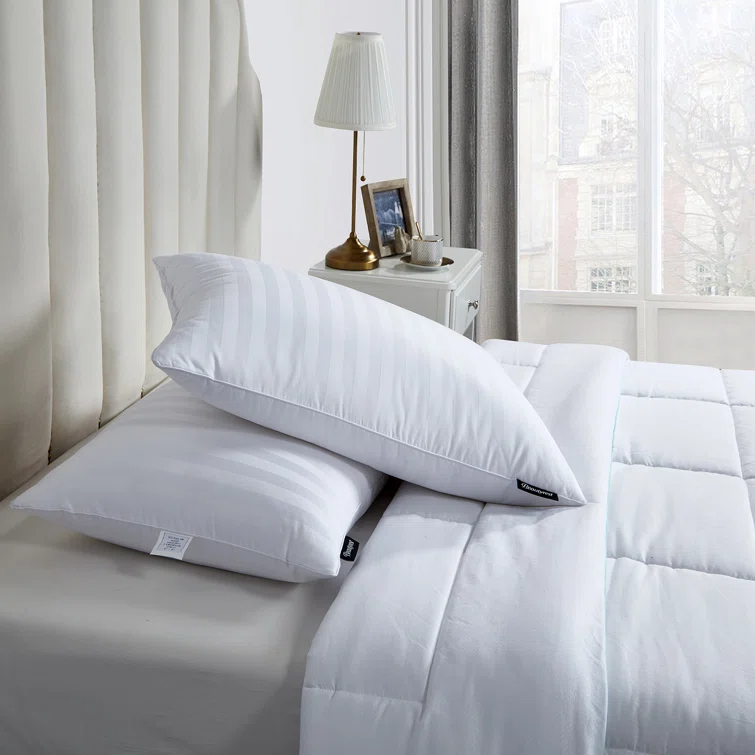 Beautyrest Beautyrest Damask Strip US Grown Cotton Softy-Around Goose Feather/Down Pillow (2PK) - Medium Firm (Set of 2)