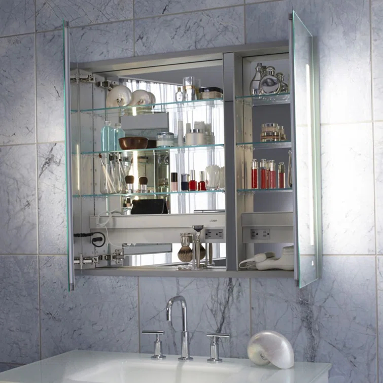Robern AC3040D4P2LAW AiO Recessed Frameless Medicine Cabinet with 3 Adjustable Shelves and LED Lighting