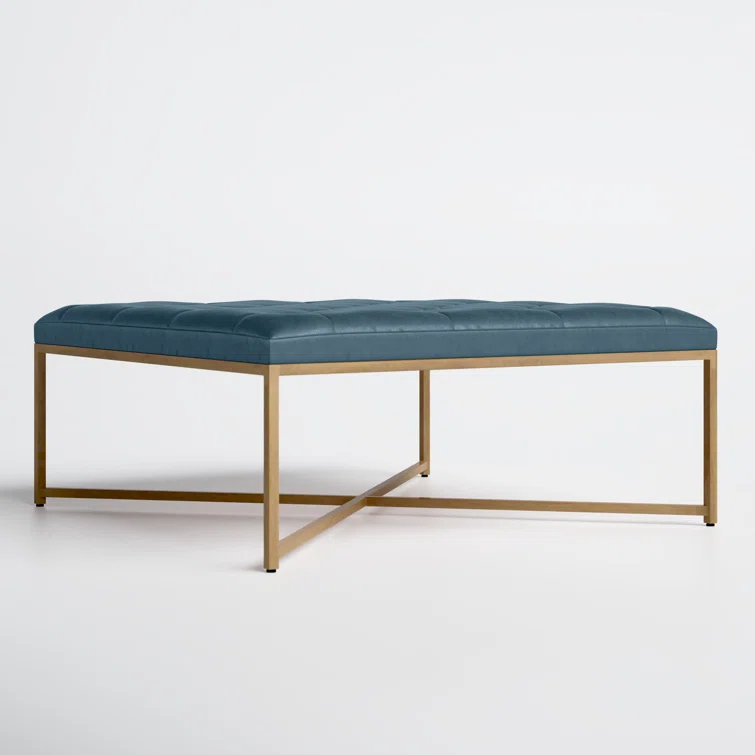 Osa 40" Genuine Leather Tufted Square Cocktail Ottoman