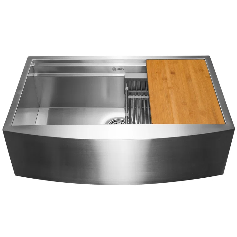 Farmhouse Apron Front 33-in x 22-in Brushed Stainless Steel Single Bowl Workstation Kitchen Sink