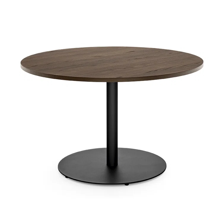 Cocktail Round Table with Wooden Top and Metal Base