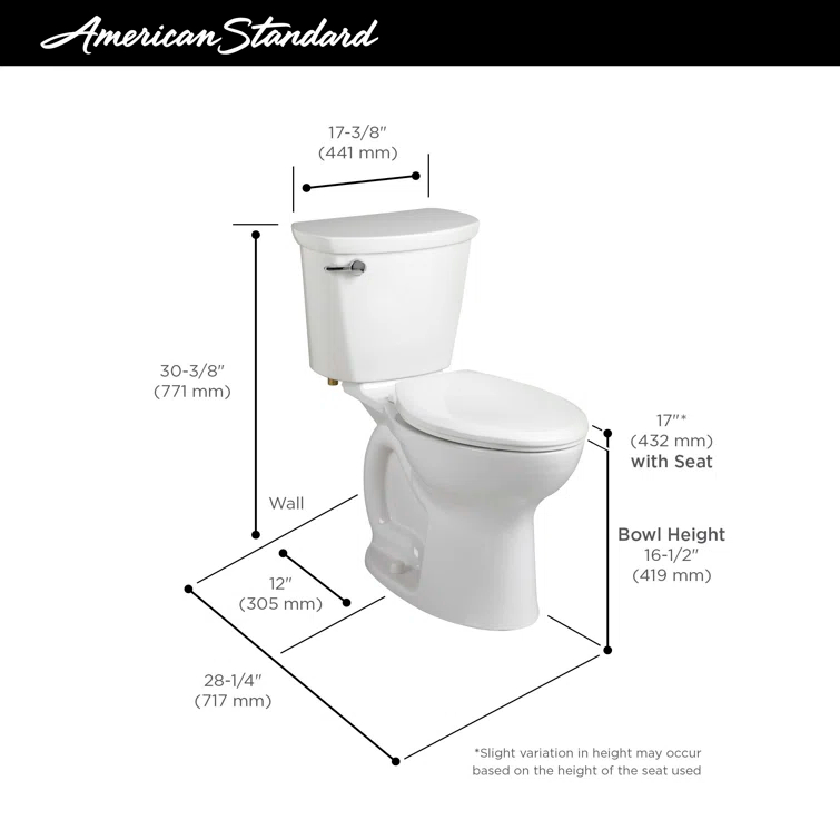 American Standard Cadet 1.28 Gallons GPF Round Comfort Height Floor Mounted Kit (Seat Not Included)