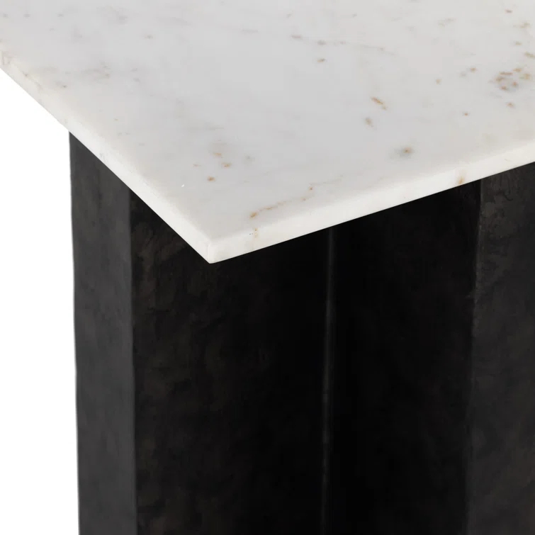 Contemporary Marlow Square End Table in Polished White Marble and Raw Black