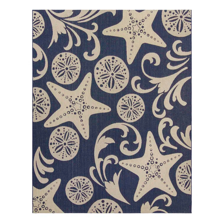 Gertmenian Paseo Canoa Navy Blue/Beige Nautical Sea Life Indoor/Outdoor Flatweave Area Rug