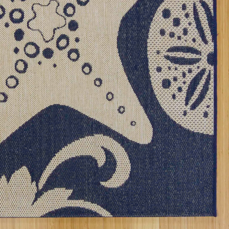 Gertmenian Paseo Canoa Navy Blue/Beige Nautical Sea Life Indoor/Outdoor Flatweave Area Rug