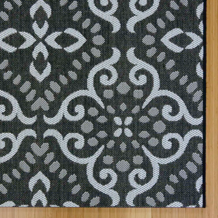 Gertmenian Paseo Bran Black/White Transitional Checkered Medallion Indoor/Outdoor Flatweave Area Rug
