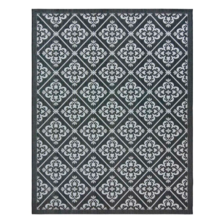 Gertmenian Paseo Bran Black/White Transitional Checkered Medallion Indoor/Outdoor Flatweave Area Rug