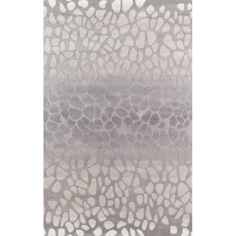 Cobos Animal Print Handmade Tufted Wool Silver Area Rug