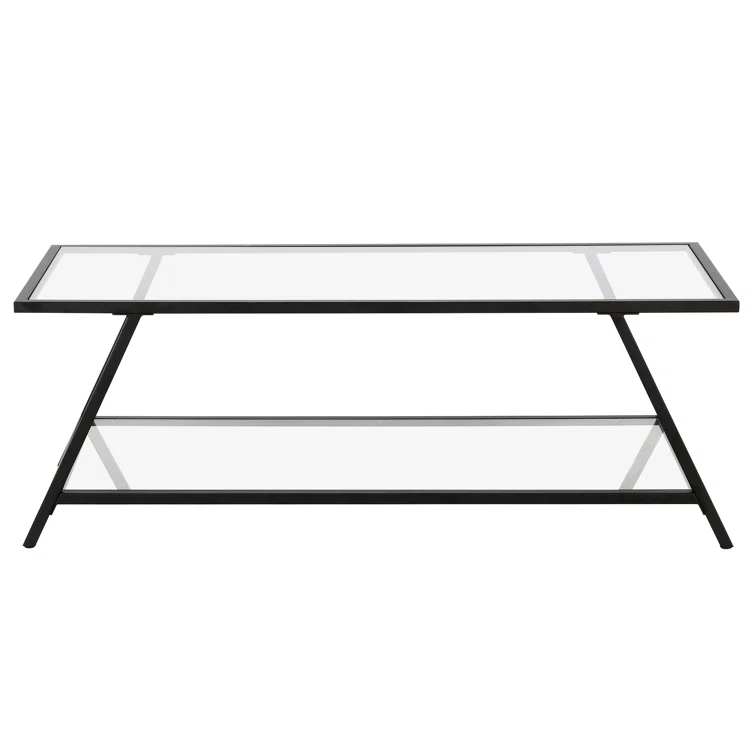Yair 48" Glass And Steel Coffee Table With Shelf