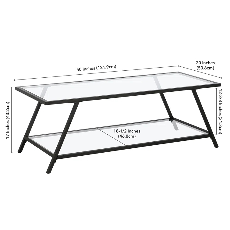 Yair 48" Glass And Steel Coffee Table With Shelf