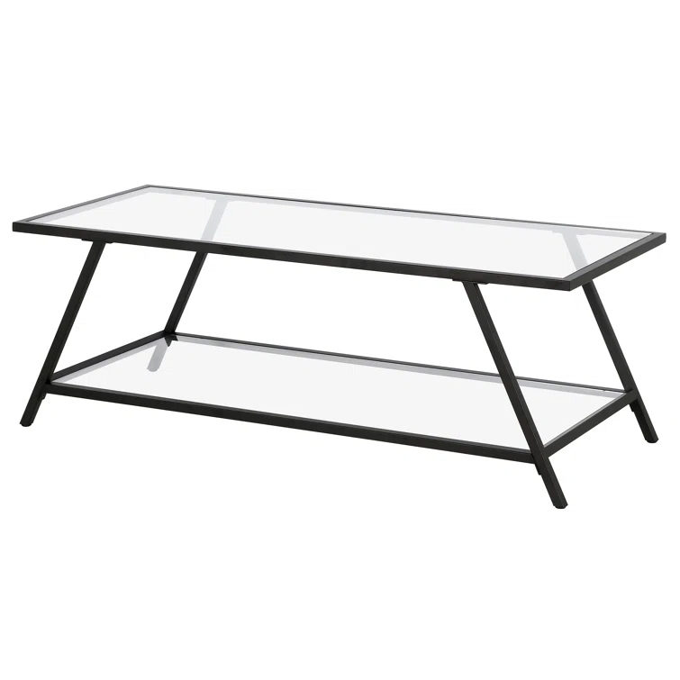 Yair 48" Glass And Steel Coffee Table With Shelf