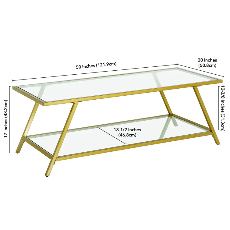 Yair 48" Glass And Steel Coffee Table With Shelf