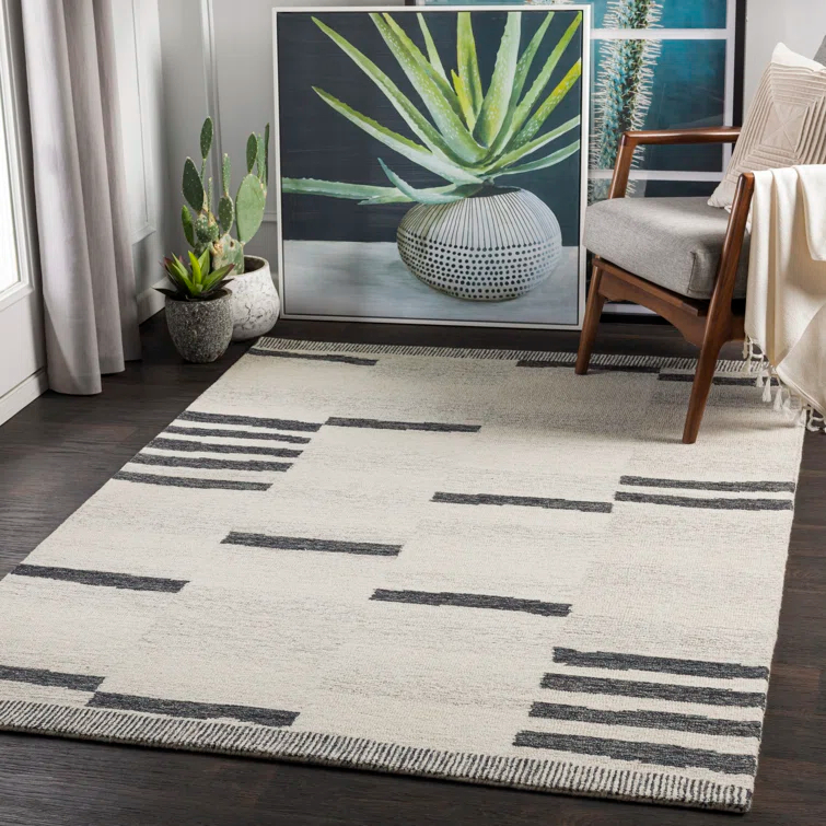 Uptown Striped Handmade Tufted Wool Cream/Black Area Rug