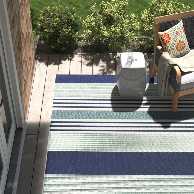 Danes Striped Flatweave Navy Blue/Ivory Indoor/Outdoor Area Rug