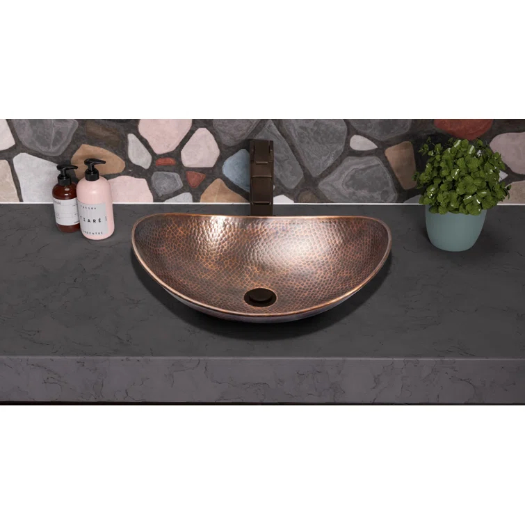 Pure Copper Hand Hammered Harbor Bathroom Vessel Sink 19"