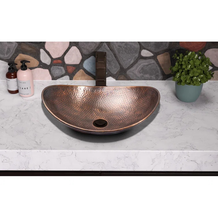 Pure Copper Hand Hammered Harbor Bathroom Vessel Sink 19"