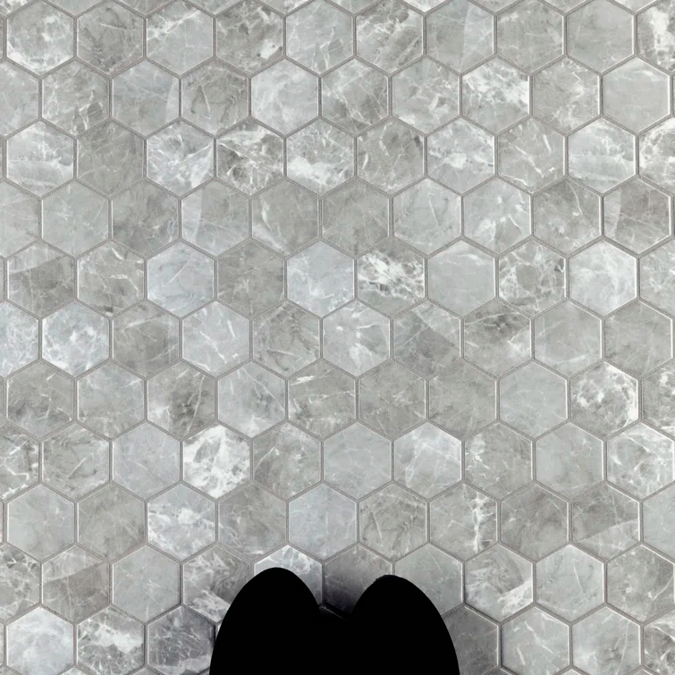 Flo 2" Hex Grey 11-1/8" x 12-5/8" Porcelain Mosaic Floor and Wall Tile