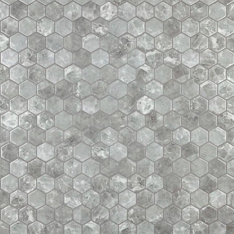 Flo 2" Hex Grey 11-1/8" x 12-5/8" Porcelain Mosaic Floor and Wall Tile
