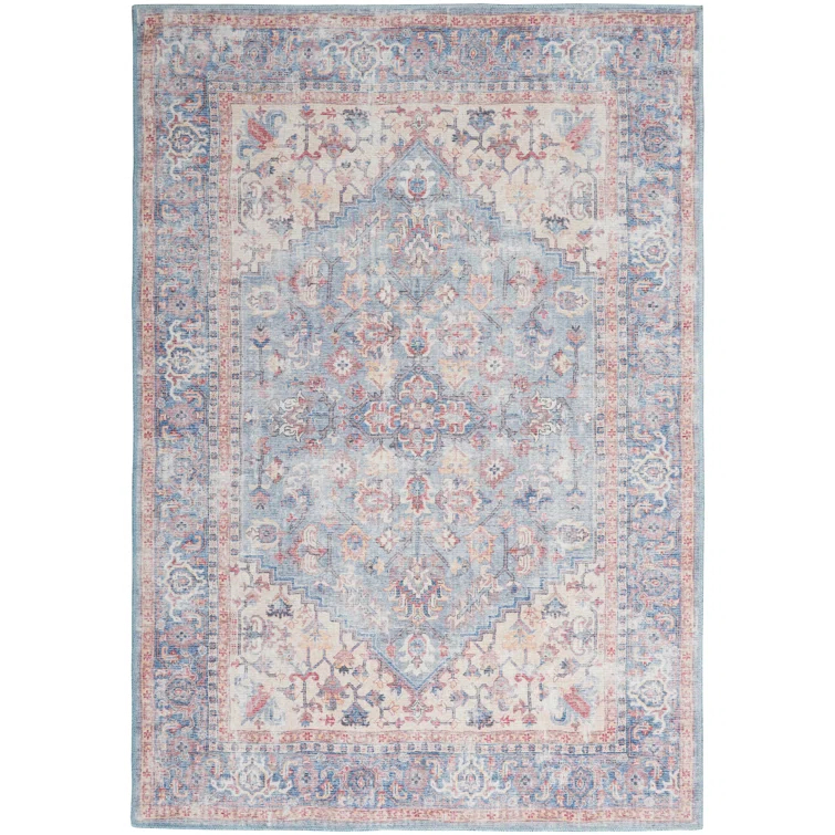 Machine Washable Oriental Blue/Red Area Rug