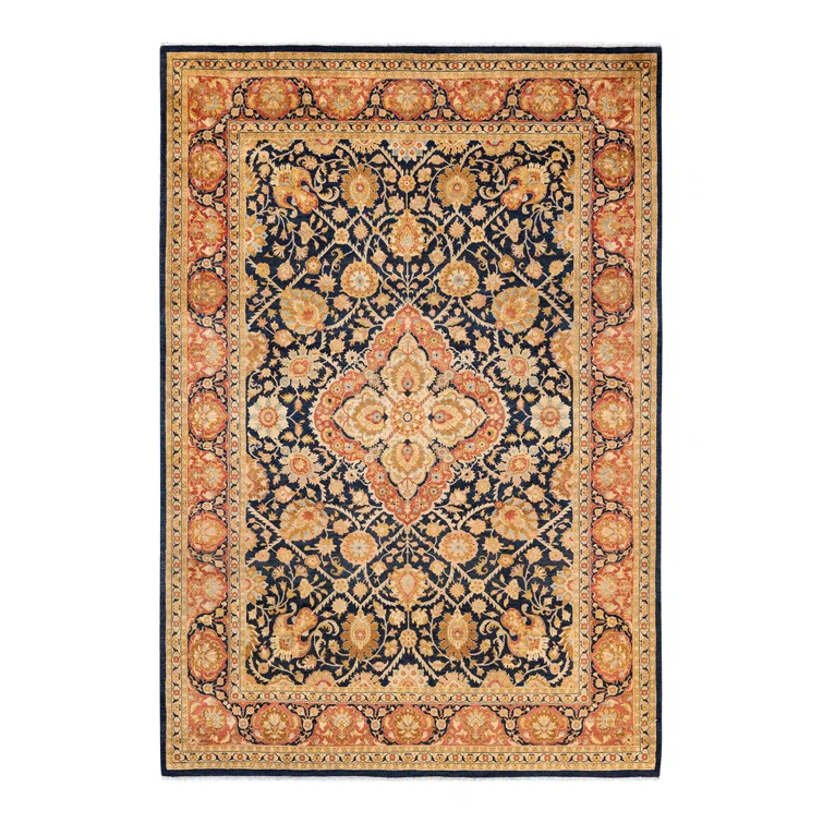 Solo Rugs Classic One-of-a-Kind Traditional Hand-Knotted Orange/Blue/Ivory Area Rug 6'1" x 9' & Reviews | Perigold