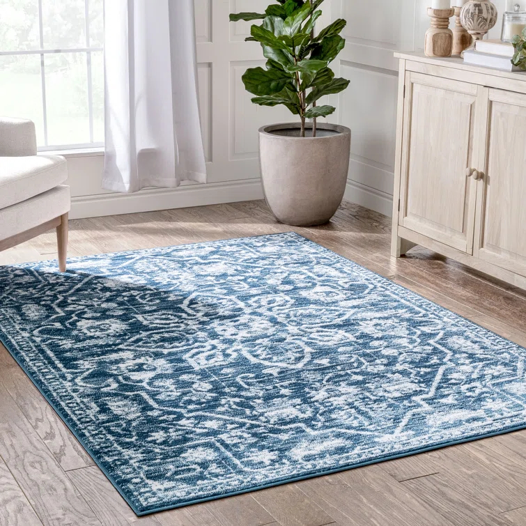 Dazzle Floral Vintage Bohemian Medallion Light Blue Rug