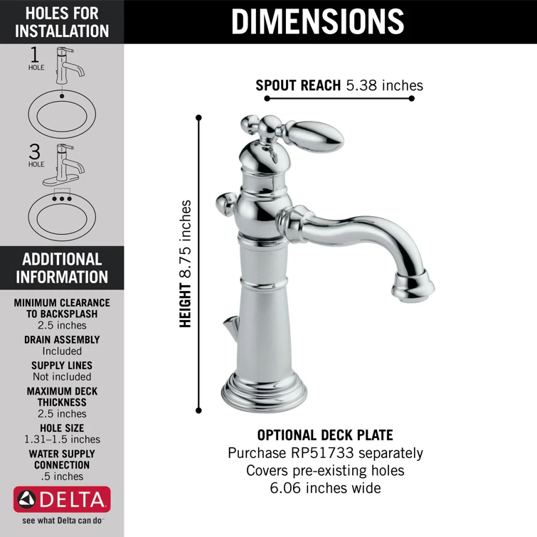 Victorian Single Hole Bathroom Faucet with Drain Assembly