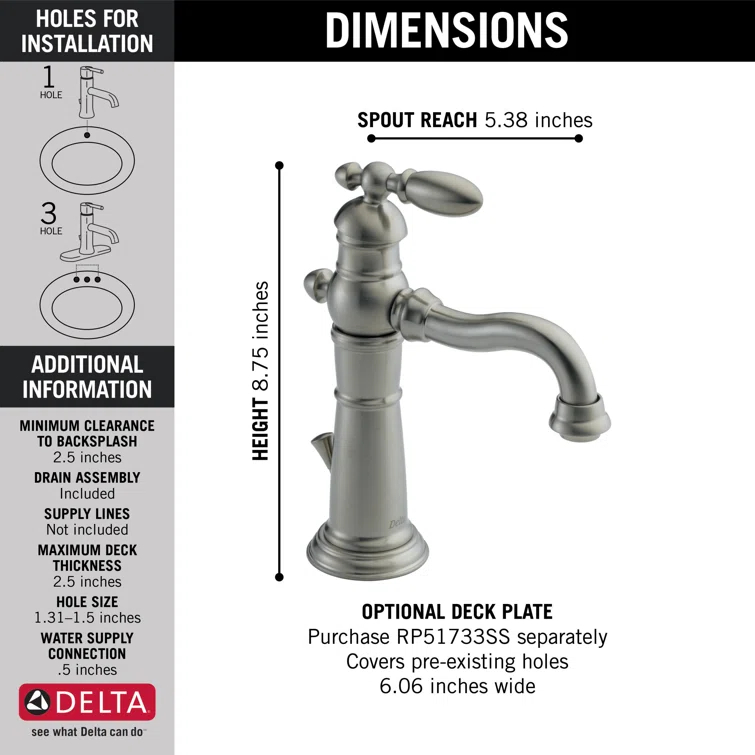 Victorian Single Hole Bathroom Faucet with Drain Assembly