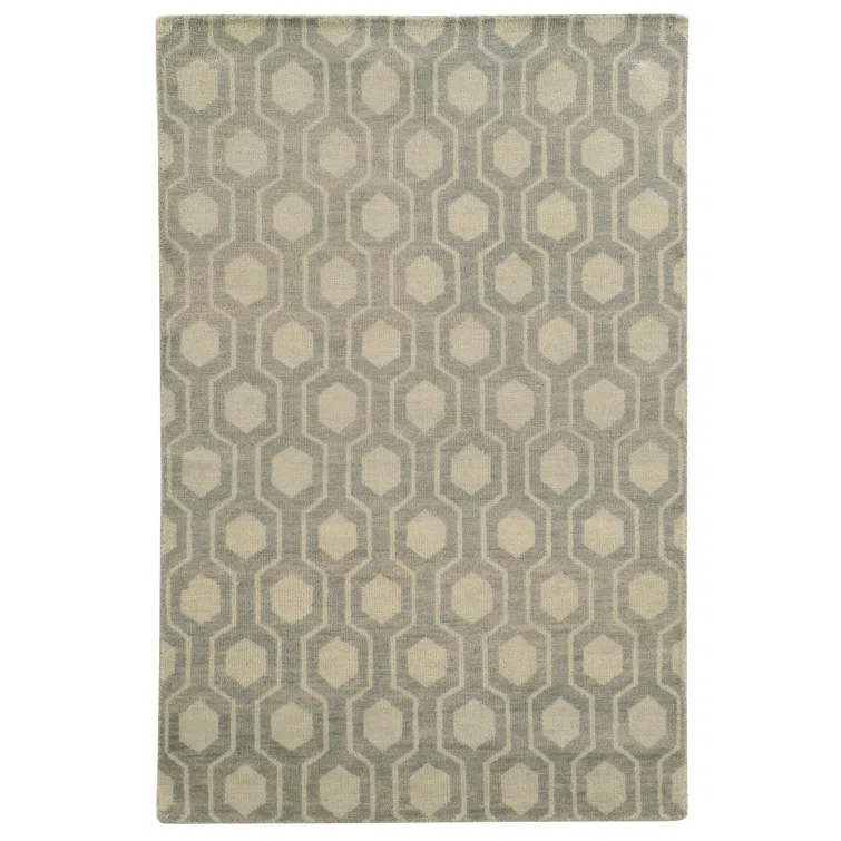 Maddox Geometric Hand-Knotted Wool Blue/Beige Area Rug
