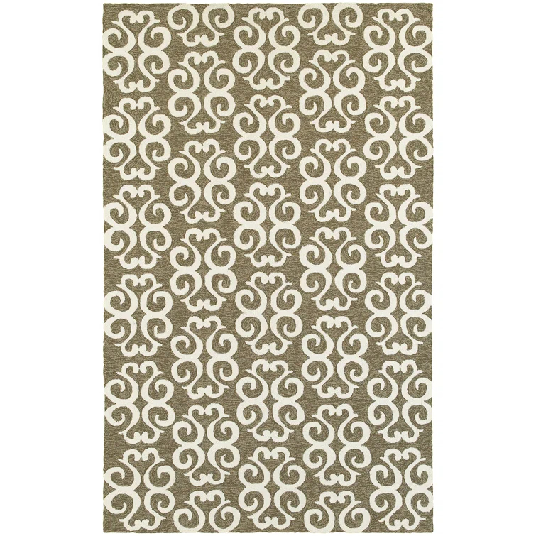 Atrium Damask Hand-Hooked Brown/Ivory Area Rug